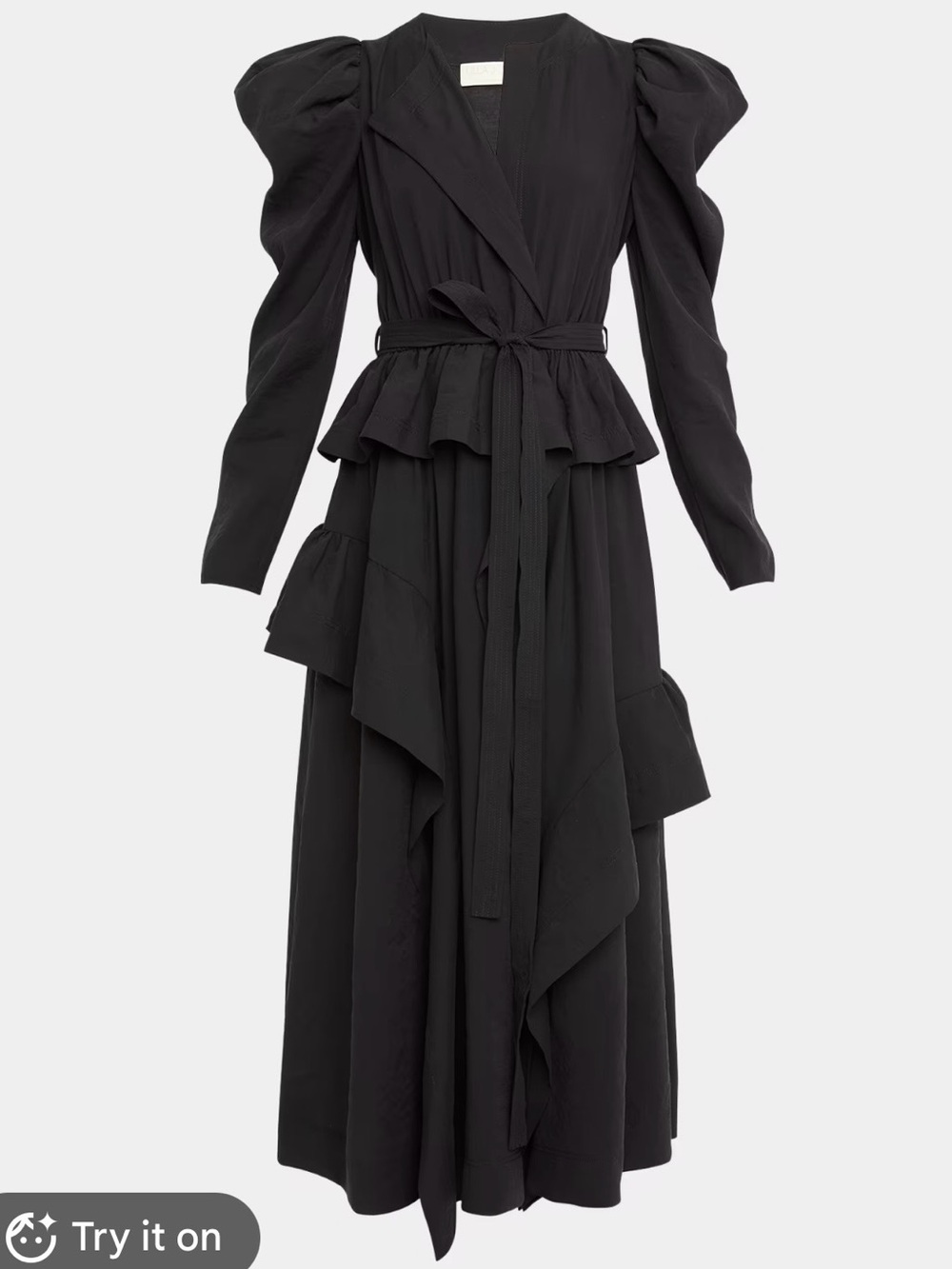 ULLA JOHNSON Virginie Black Belted Maxi Ruffle Dress Puff Sleeve Size 6 $725 - Picture 5 of 12